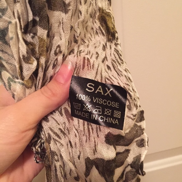 Scarf olive green, blue and transparent white - Picture 6 of 6